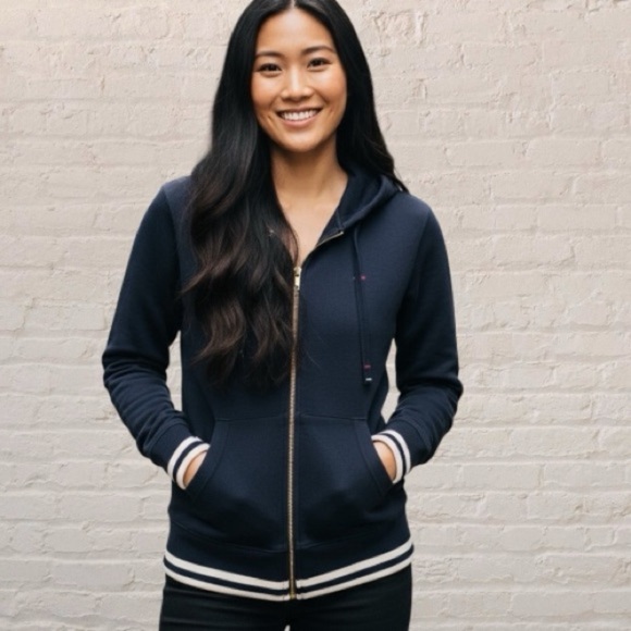 Tommy Hilfiger Tops - Tommy Hilfiger vintage Navy White Full gold Zip Hoodie M